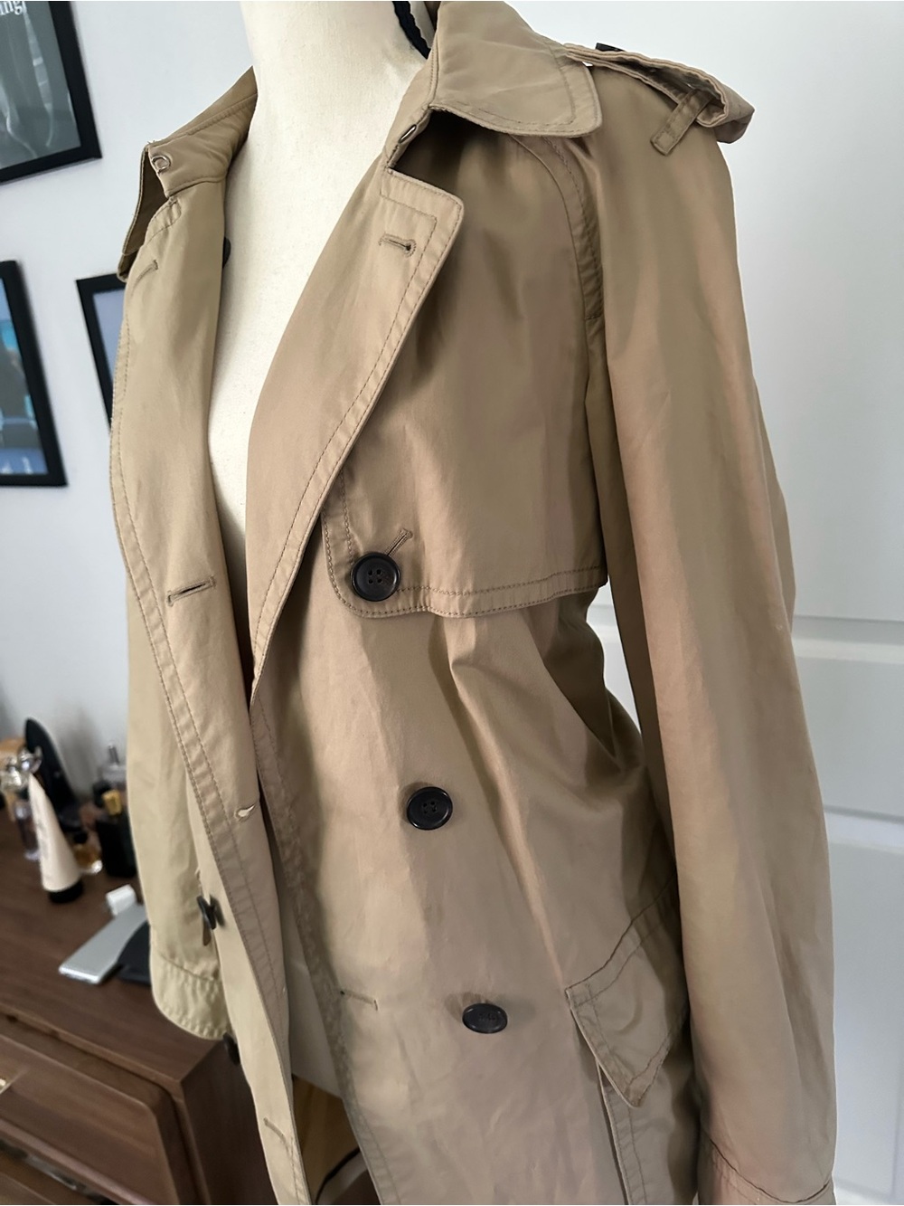 Coach Classic Tan Double-Breasted Trench Coat Sz S - Picture 4 of 5